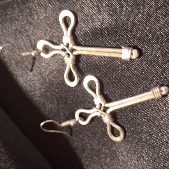 Hand Crafted Silver Cross Earrings - Picture 2 of 4
